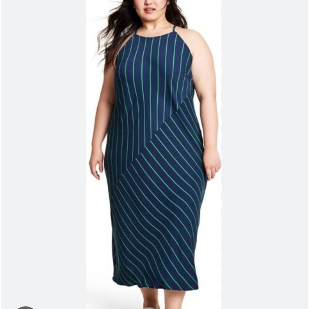 Rowing Blazers X Target Slip Diagonal Stripe Midi Dress 2X NWT